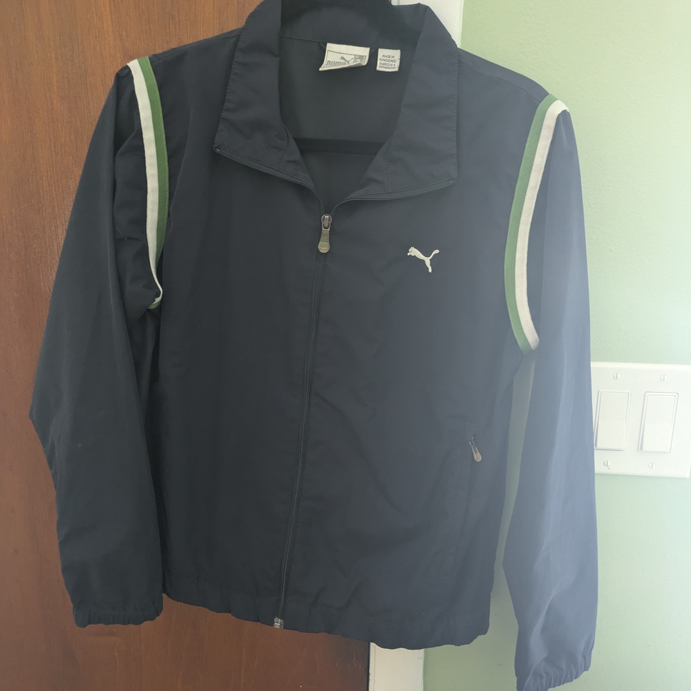 Puma Dark Blue Jacket with Green and White Accents